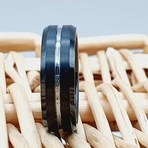 Slim Brushed Tungsten Carbide Ring with Polished Edges and Center Groove  W701
